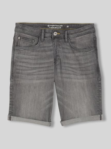 Produktfoto, Regular Fit Jeans Bermudas aus Baumwoll-Mix von Tom Tailor, denim, szary, krój regular fit, pięć kieszeni, pasek, bawełniany materiał