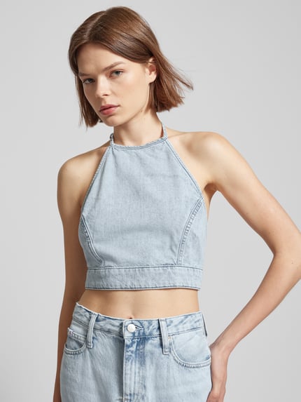 Marc O'Polo DENIM Top krótki z imitacji dzianiny z wiązaniem na szyi Jasnoniebieski 3