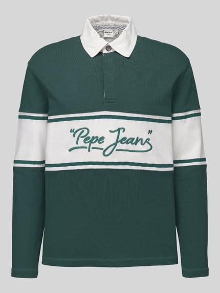 Produktfoto, Sweatshirt mit Logo-Schriftzug Modell 'MURPHY' von PEPE JEANS in Grün mit weißen Kontraststreifen, Hemdkragen und Motiv-Print