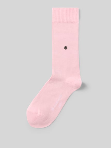 Produktfoto, Socken in unifarbenem Design Modell 'LADY' von Burlington in Rosa, Label-Detail, elastischer Bund, Baumwoll-Mix mit Stretch-Anteil.