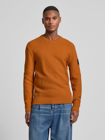 Tom Tailor Regular Fit Strickpullover aus reiner Baumwolle mit Strickmuster DUNKEL GELB 4
