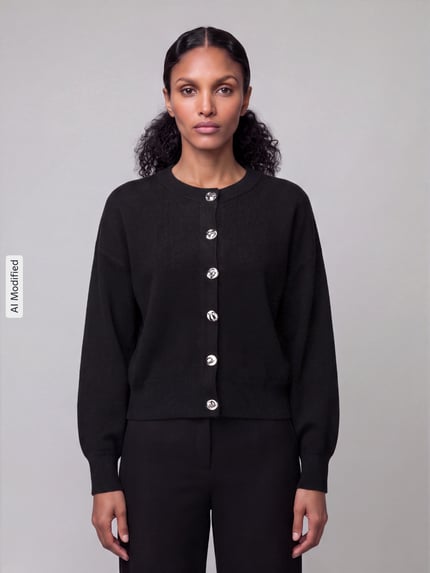 VERO MODA Regular fit gebreid jack van viscosemix model 'NOELLA' Zwart - 4