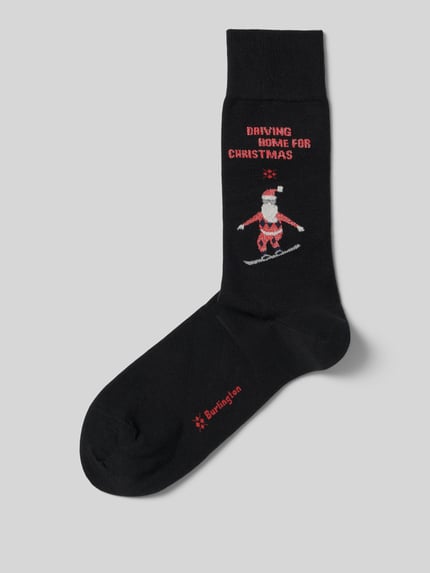 Burlington Socken mit Motiv Modell 'Snowboarding Santa' Black 1