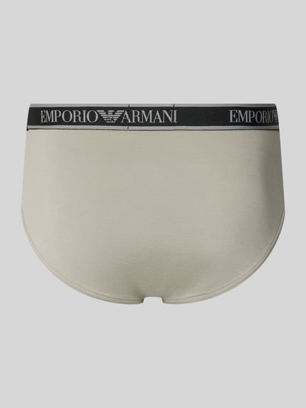 Produktfoto, Slim Fit Slips mit Logo-Stitching im 3er-Pack von Emporio Armani, Herren, neutraler Farbton, Baumwoll-Mix, Elastischer-Logo-Bund