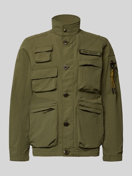 Produktfoto, olivgrüne Jacke mit Stehkragen und Cargotaschen Modell 'CARGOYET' von PME Legend, Regular Fit, sichtbare Knopfleiste, griffige Textur
