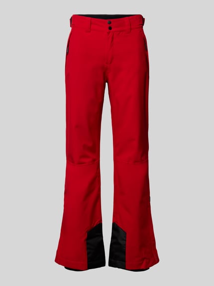 Produktfoto, Flared Stoffhose mit Reißverschlusstaschen Modell 'KUMPULA' von LUHTA in kräftigem Rot, Flared-Cut, Knopf- und Reißverschluss, Anzug-Stoff, Herren