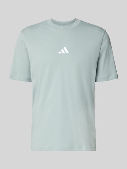 Produktfoto, T-Shirt mit Logo und Rundhalsausschnitt von adidas Sportswear in Hellgrün, Baumwolle, Regular Fit, zentrales weißes Logo