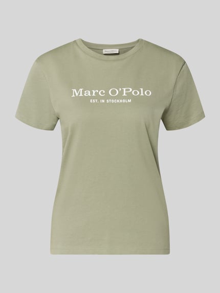 Produktfoto, Regular Fit T-Shirt aus reiner Baumwolle von Marc O'Polo in Unifarbe mit Label Print, Rundhals, Kurzarm, glatte Textur