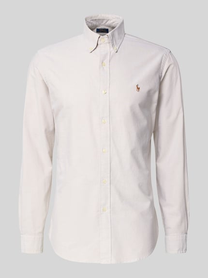 Produktfoto, Regular Fit Freizeithemd aus reiner Baumwolle von Polo Ralph Lauren in Creme mit Knopfleiste und feiner Struktur auf grauem Hintergrund