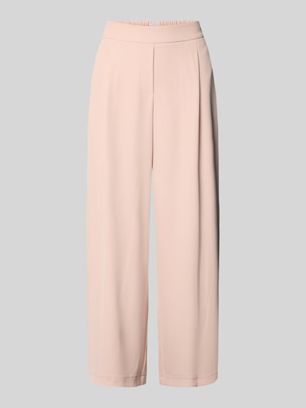 Produktfoto, Stoffhose mit elastischem Bund von Jake*s Collection in Beige, Material-Mix mit Stretch-Anteil, weite Beine, gelegte Falten.
