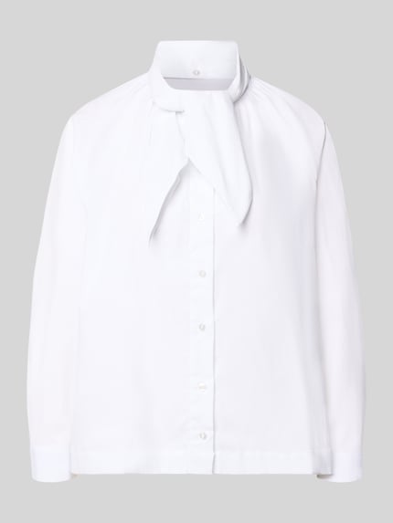 Produktfoto, weiße Regular Fit Hemdbluse aus Baumwoll-Mix mit Stehkragen und Raffungen, langärmelig, Smith and Soul, glatte Textur