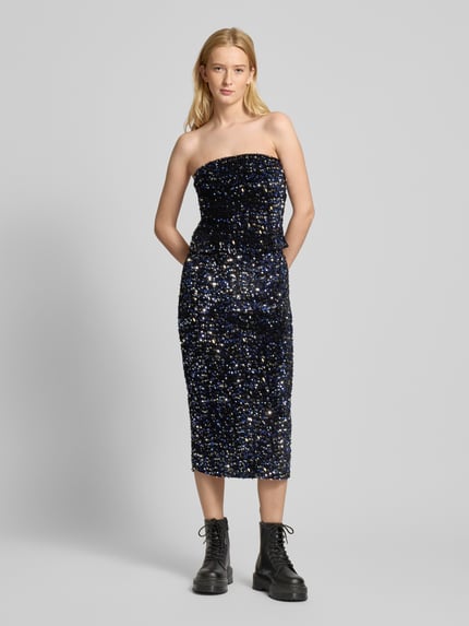 PIECES Figurbetonter Midi-Rock mit Pailletten Modell 'KAM' Black 1