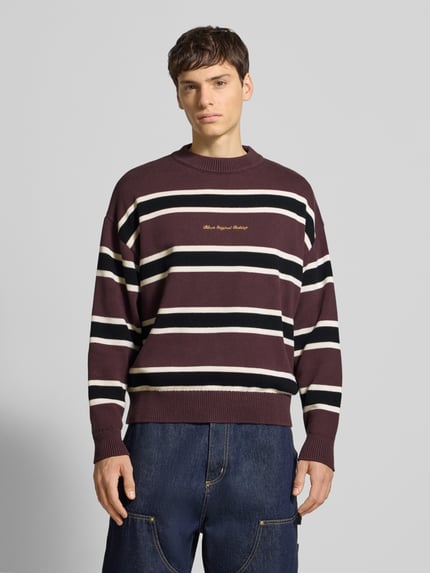 BLKVIS Strickpullover mit Streifenmuster und Label-Stitching Pflaume 4