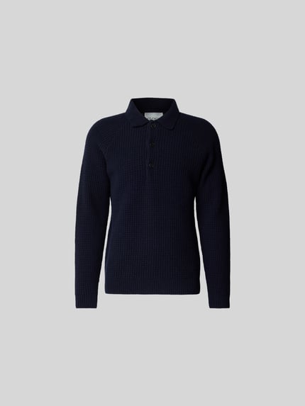 Closed Pullover in gebreide look met polokraag Donkerblauw - 2