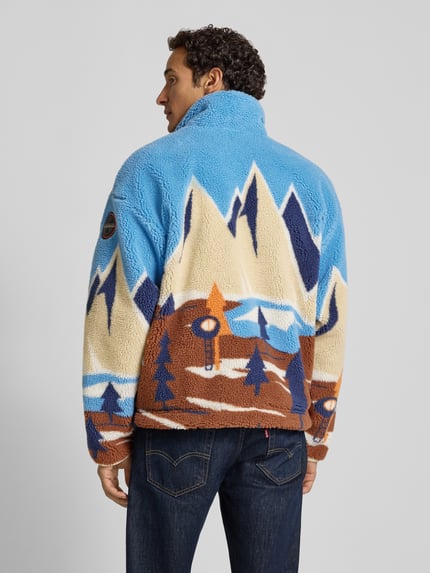 Napapijri Fleecejack in all-over look met opstaande kraag Donkerblauw - 5