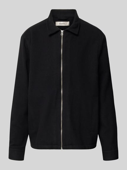 Produktfoto, Wolljacke aus Woll-Mix von Forét in Schwarz, Regular Fit, Umlegekragen, Reißverschluss, Eingrifftaschen, glatte Textur