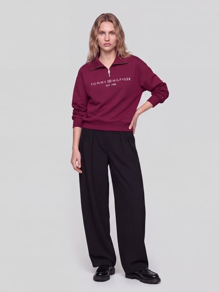 Tommy Hilfiger Troyer mit Logo Reißverschluss-Detail Dunkelrot 1