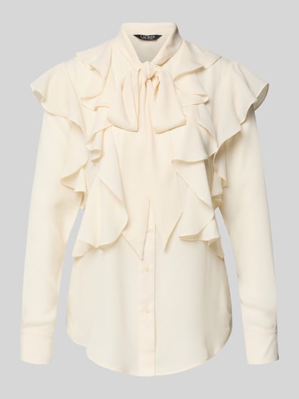 Lauren Ralph Lauren Bluzka o kroju regular fit z wiązaniem pod szyją i falbanami model ‘CHALON’ Écru 2