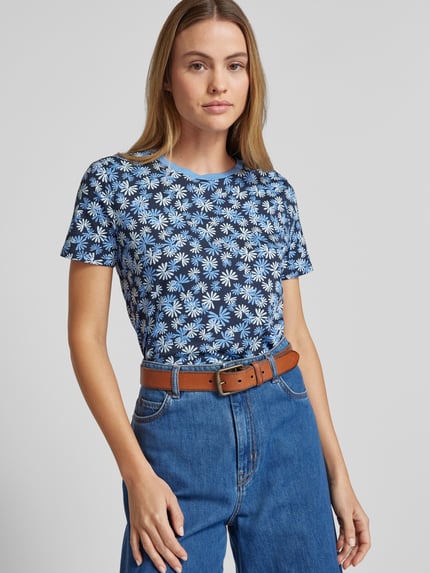 Tom Tailor Denim T-shirt o kroju comfort fit z czystej bawełny ze wzorem na całej powierzchni Ciemnoniebieski 3