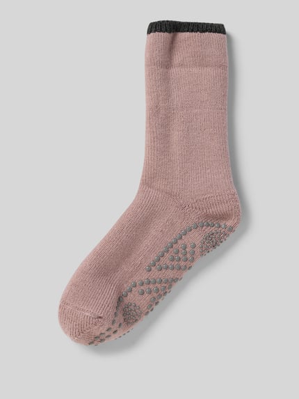 Produktfoto, Socken met elastische boord model 'CUDDLE PADS' van Falke, dames, katoenmix met scheerwol, aansluitende pasvorm, roze-grijs textuur.