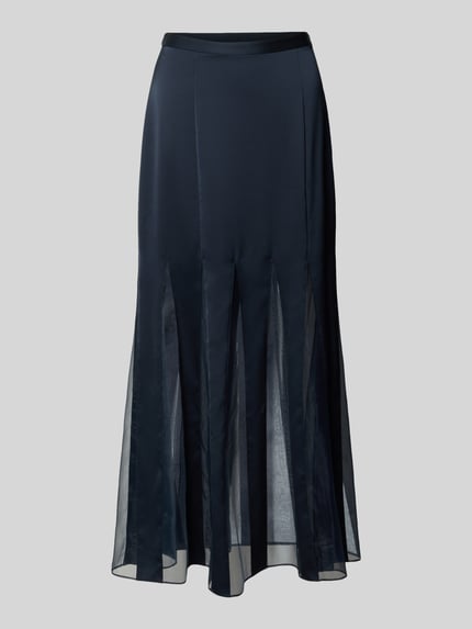 Produktfoto, ciemnogranatowa długa spódnica z transparentnymi wstawkami, jednolita faktura, Damen Maxi-Rock mit transparenten Einsätzen Modell 'VABELLI' von BOSS