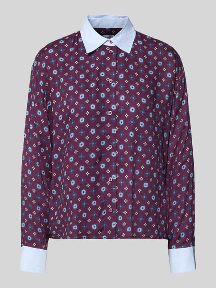 Produktfoto, Relaxed Fit Bluse aus reiner Viskose mit Allover-Muster von Emily Van den Bergh, bordeaux und blau gemustert, Damen Bluse