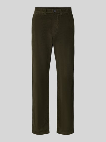 Productfoto, Regular Fit Hose mit Bundfalte van Selected Homme in effen bruingroen cord, structuur, knoopsluiting, steekzakken, ceintuurlussen