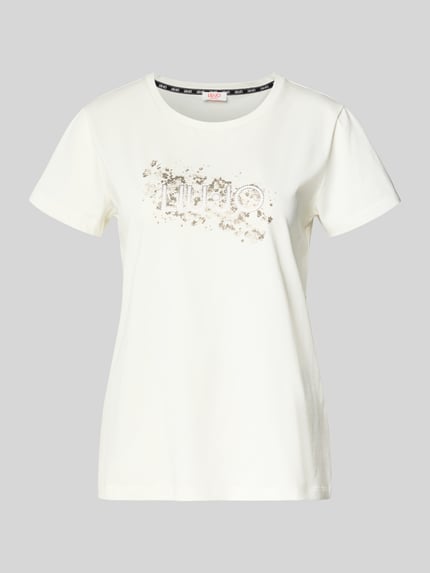 Productfoto, T-Shirt met strass-steentjes van Liu Jo Sport, puur katoen, recht model, ronde hals, motiefprint, ruglengte bij maat S 60 cm