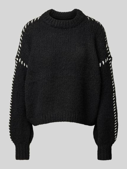 VERO MODA Relaxed Fit Strickpullover mit Kontrast-Detail Modell 'FENG' Black 2
