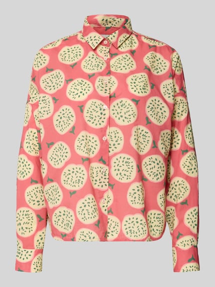 Produktfoto, Relaxed Fit blouse in all-over look model 'LUCY' van 0039 Italy, puur katoen, overhemdkraag, knoopsluiting, ruglengte maat S 68 cm, mouwlengte maat S 47 cm, dames