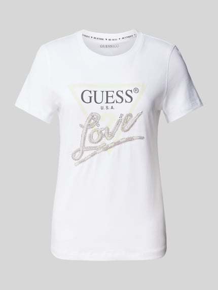 GUESS T-shirt z obszyciem ozdobnymi kamieniami Biały 2