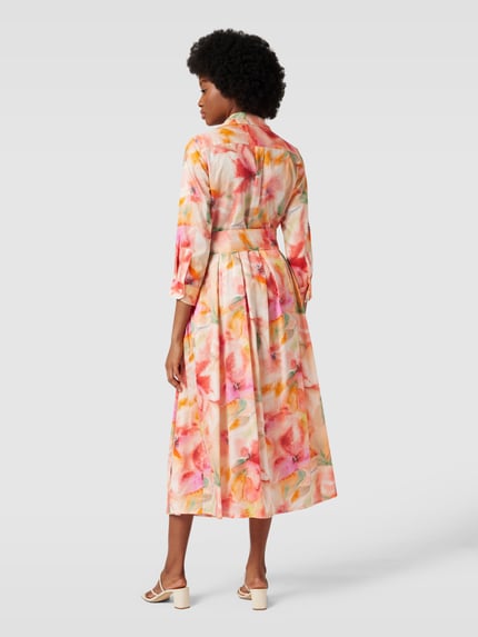 0039 Italy Midi-jurk met strikceintuur, model 'Julene' Abrikoos - 5
