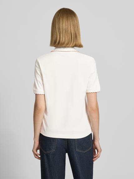Marc Cain slim fit poloshirt met golvende zoom en V-hals Offwhite - 5