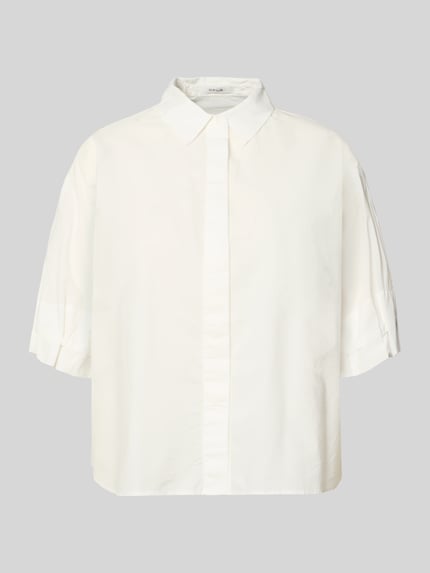 Produktfoto, Relaxed Fit Bluse mit verdeckter Knopfleiste Modell 'Finoa' von OPUS, biała bawełniana bluzka damska, kołnierzyk koszulowy, prosty krój, długość tyłu w rozmiarze 36: 64 cm, długość rękawa w rozmiarze 36: 32 cm, gładka faktura