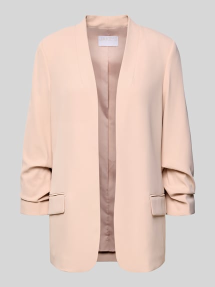 Produktfoto, Blazer mit Pattentaschen von Jake*s Collection, mieszanka materiałów z dodatkiem streczu, luźny krój, stójka, rękaw o dł. 3/4, długość tyłu w rozmiarze 36: 69 cm, szerokość w rozmiarze 36: 44 cm, długość rękawa w rozmiarze 36: 52 cm, jasny beż, gładka faktura, proste linie