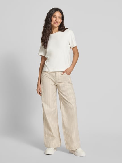 Buena Vista Wide Leg Hose aus Baumwoll-Mix mit Leinen-Anteil Beige 1