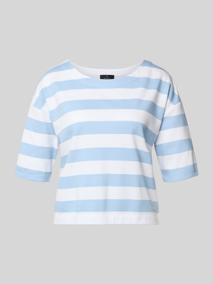 Produktfoto, Sweatshirt mit Streifenmuster und 1/2-Arm von monari, hellblau-weiße Streifen, Baumwoll-Mix, Boxy-Fit, Rundhalsausschnitt