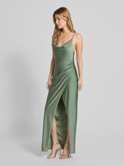 VM by Vera Mont Abendkleid mit Wasserfall-Ausschnitt und Gehschlitz Hellgruen 1