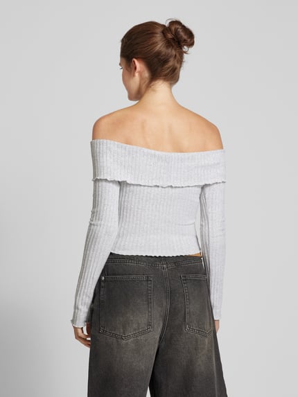 REVIEW Off shoulder-shirt met lange mouwen in riblook Lichtgrijs gemêleerd - 5