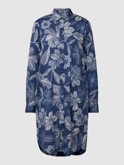 0039 Italy Knielange overhemdjurk met bloemenprint, model 'Gracia' Marineblauw - 2