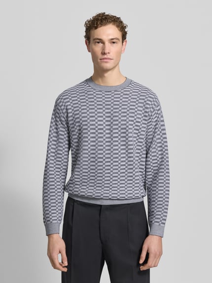 Emporio Armani Strickpullover mit gerippten Abschlüssen Hellgrau 4