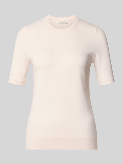 Produktfoto, T-Shirt aus Viskose-Mix von Christian Berg Woman in zartem Rosé, taillierte Passform, muschelgerippter Rundhalsausschnitt, glatte Textur
