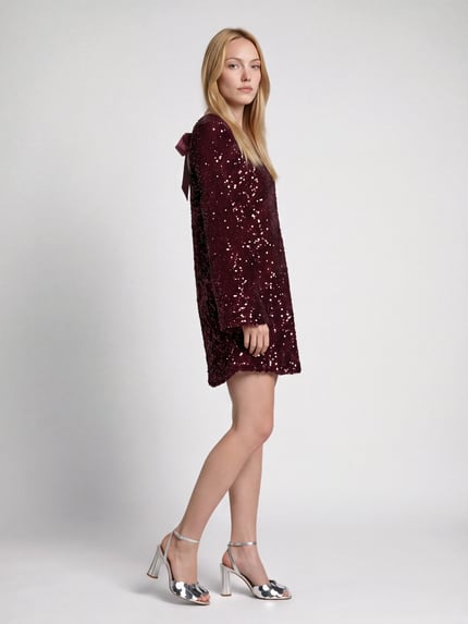 PIECES Paillettenkleid mit Rückenausschnitt Modell 'PCKAMMY' Bordeaux 1