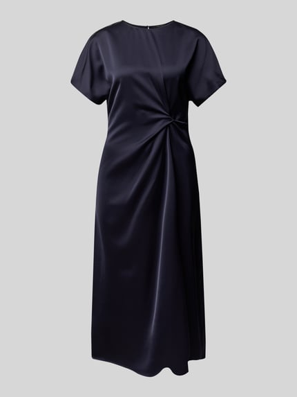 COMMA Midi-jurk van viscosemix met knoopdetail Marineblauw - 2