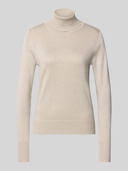 Produktfoto, Strickpullover mit gerippten Abschlüssen von Christian Berg Woman, jasny beż, gładka tekstura, slim fit, damski, wiskoza, golf