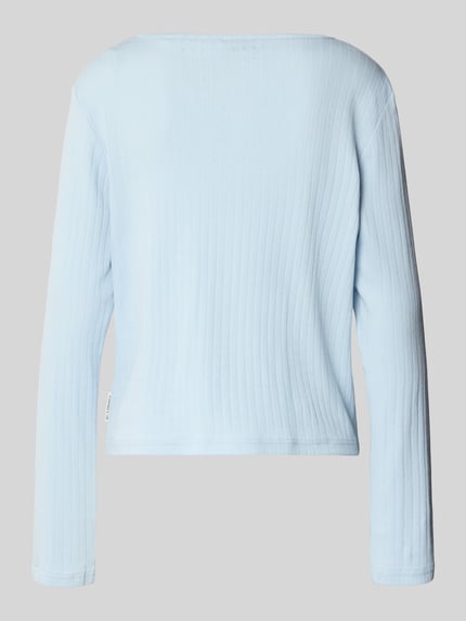 Produktfoto, hellblaues Comfort Fit Pyjama-Oberteil aus Baumwoll-Mix von Marc O’Polo, unifarben, Feinrippstruktur, Rückansicht