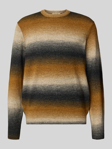 Produktfoto, Regular Fit Strickpullover mit Baumwoll-Anteil Modell 'BERTIL' von Only & Sons, Optik: Allover-Muster, Rundhals, Langarm, gerippter Abschluss, Materialverarbeitung: Strick, Farbmix in Braun, Schwarz und Beige, texturiert.