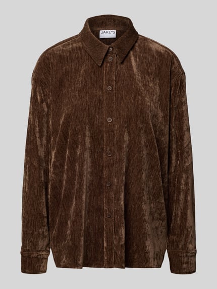 Jake*s Casual Relaxed Fit Hemdblusenkrage aus Samt Dunkelbraun 2