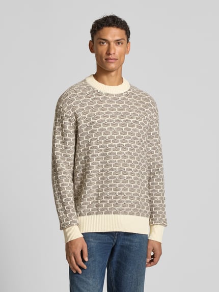 Selected Sweter z dzianiny o kroju relaxed fit z mieszanki wełny model ‘KEITH’ Złamany biały 4