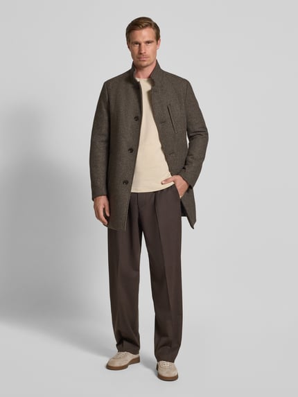 MCNEAL Regular fit lange wollen jas met opstaande kraag Donkerbruin gemêleerd - 1